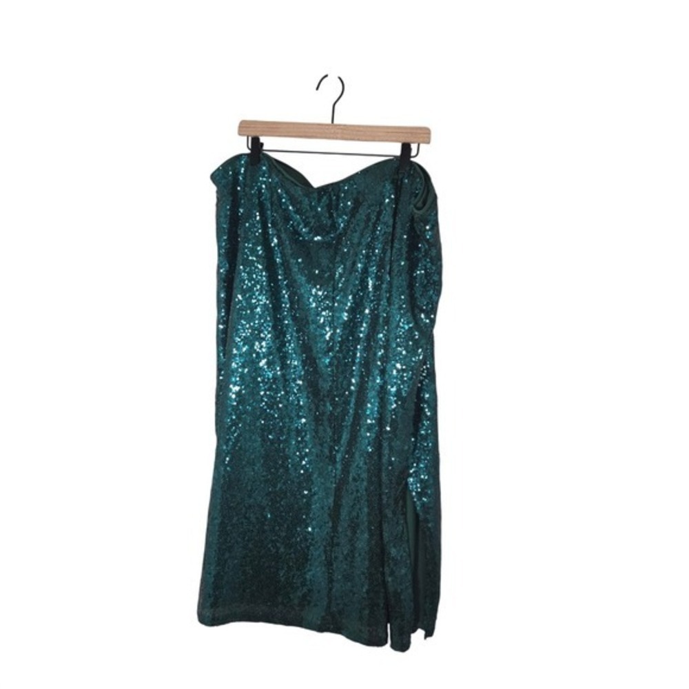 ELOQUII Sequin Midi Skirt 28 Emerald Teal Green Elastic Waist Side Slit Party - Picture 2 of 7